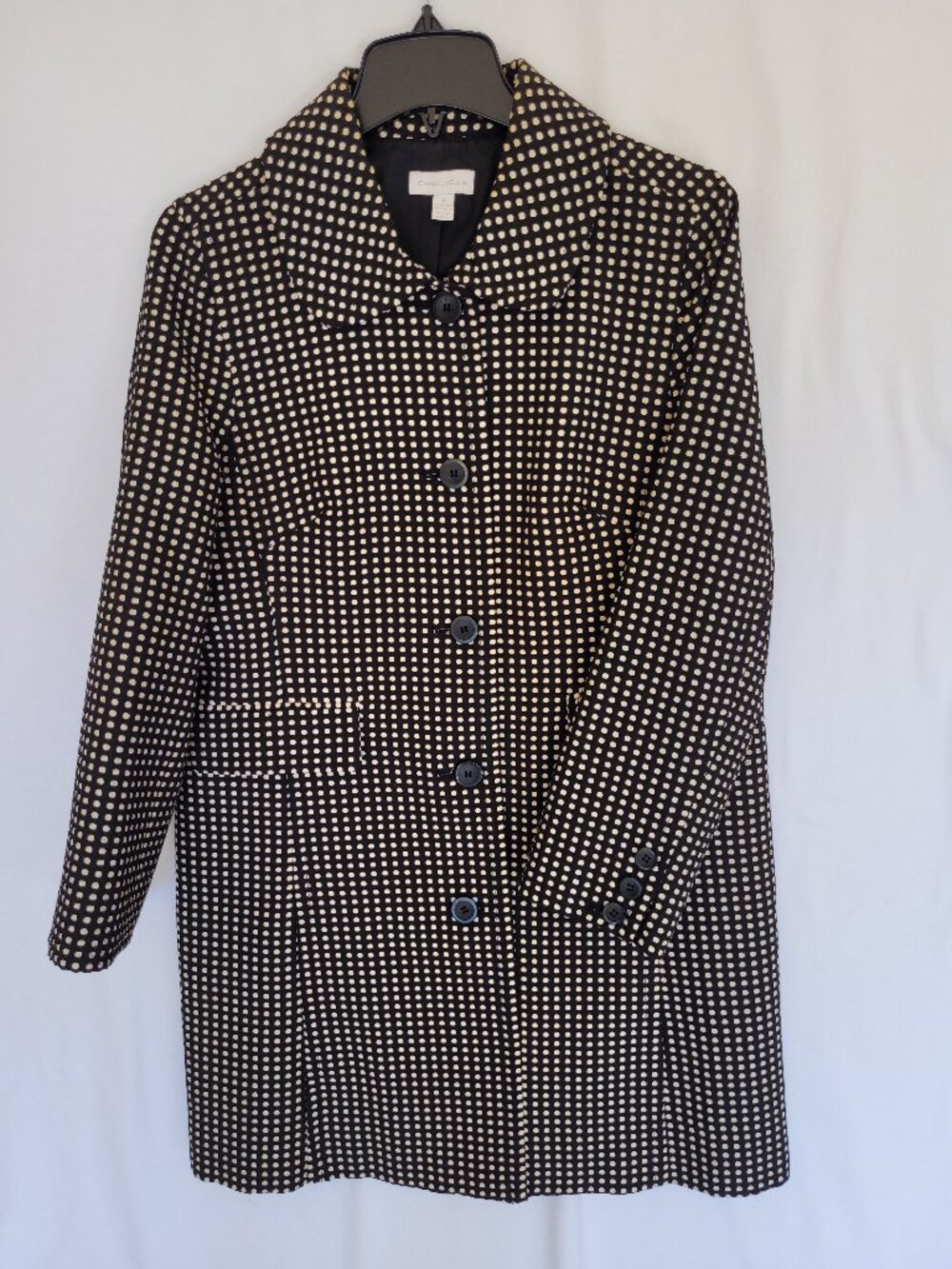 Charter Club Women's Button up Car Coat Size 14 Black White